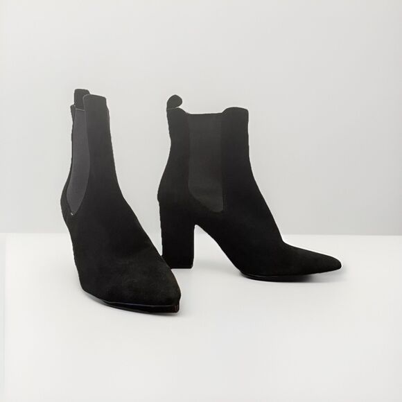 Steve Madden Subtle Black Suede Dual Gore Pull-On Block Heel Boot Sz 9.5M - Picture 1 of 8